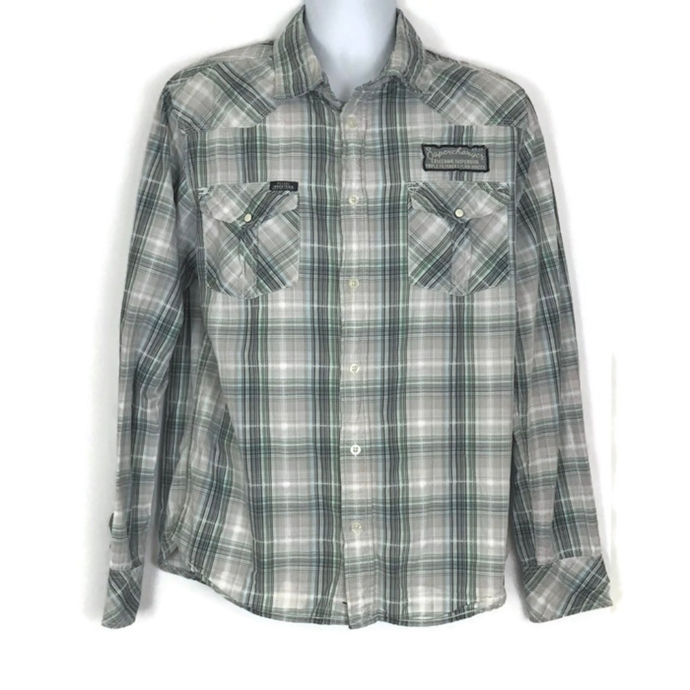 Petrol Mens Shirt Large Long Sleeve Plaid Oil Brand Shirt Green Gray Premium